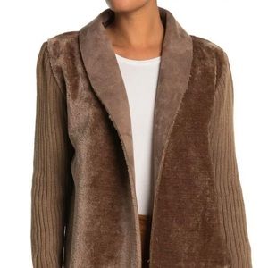CENY Faux Suede Drape Cardigan Sweater In Fawn Size: M.